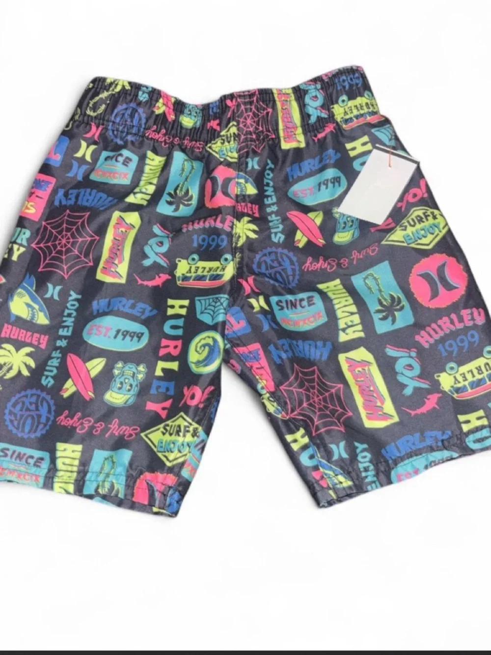 Hurley Neon Logo Surf-Print Boys Swim Shorts